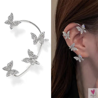 Crystal Butterfly Tassel Ear Cuff Earrings for Women and Girls in Gold and Silver