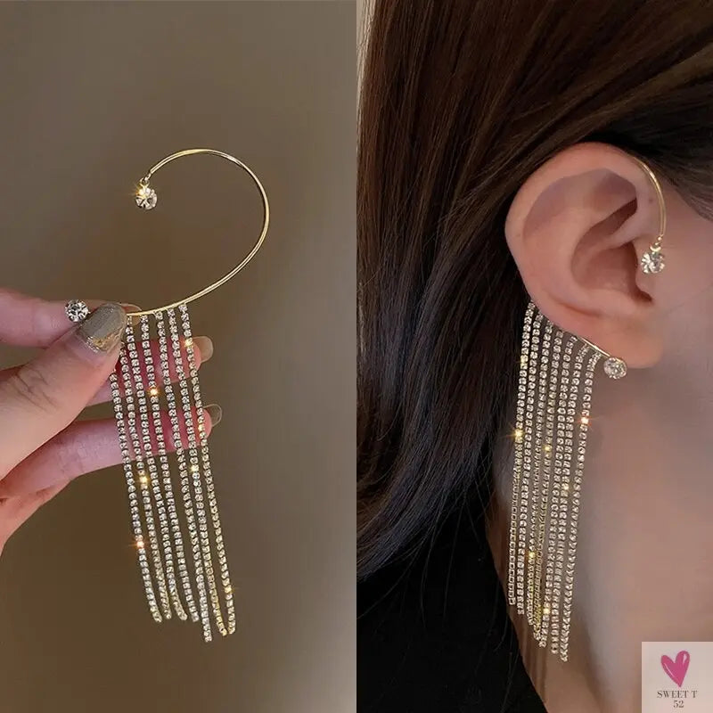 Crystal Butterfly Tassel Ear Cuff Earrings for Women and Girls in Gold and Silver