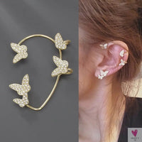 Crystal Butterfly Tassel Ear Cuff Earrings for Women and Girls in Gold and Silver