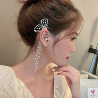 Crystal Butterfly Tassel Ear Cuff Earrings for Women and Girls in Gold and Silver