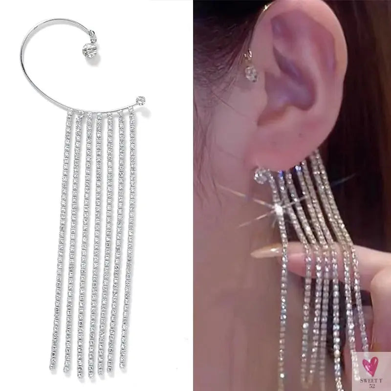 Crystal Butterfly Tassel Ear Cuff Earrings for Women and Girls in Gold and Silver