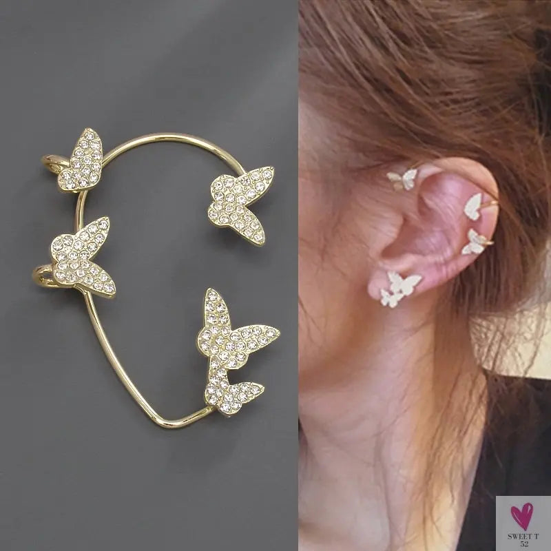Crystal Butterfly Tassel Ear Cuff Earrings for Women and Girls in Gold and Silver