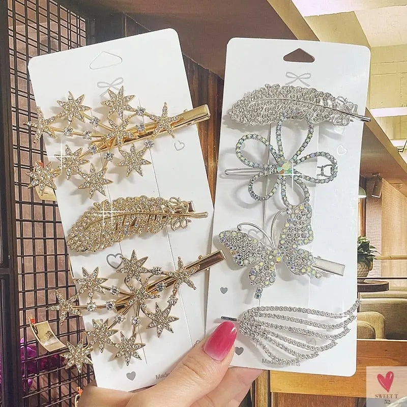 Crystal/Flower/Star/Pearl Hair Pins for Women and Girls With Diamond Duckbill Clip