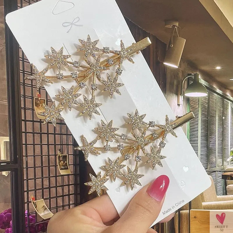 Crystal/Flower/Star/Pearl Hair Pins for Women and Girls With Diamond Duckbill Clip