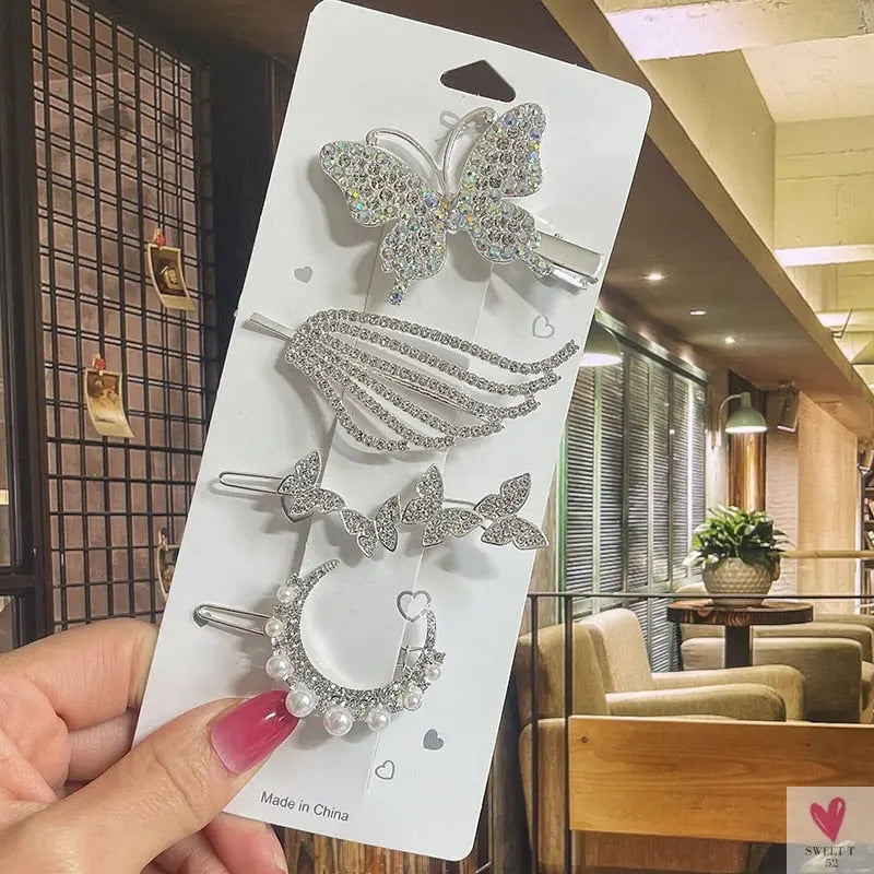 Crystal/Flower/Star/Pearl Hair Pins for Women and Girls With Diamond Duckbill Clip