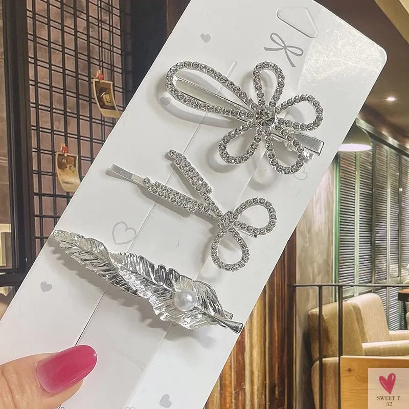 Crystal/Flower/Star/Pearl Hair Pins for Women and Girls With Diamond Duckbill Clip