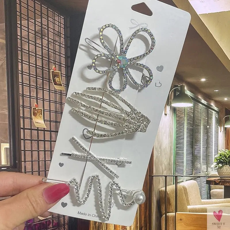 Crystal/Flower/Star/Pearl Hair Pins for Women and Girls With Diamond Duckbill Clip