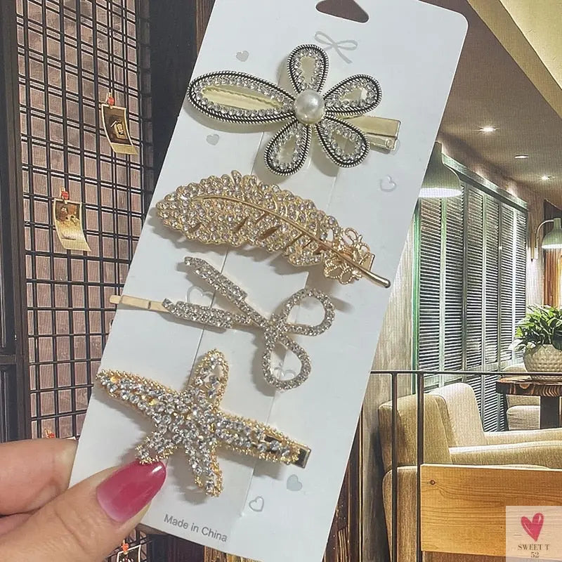 Crystal/Flower/Star/Pearl Hair Pins for Women and Girls With Diamond Duckbill Clip