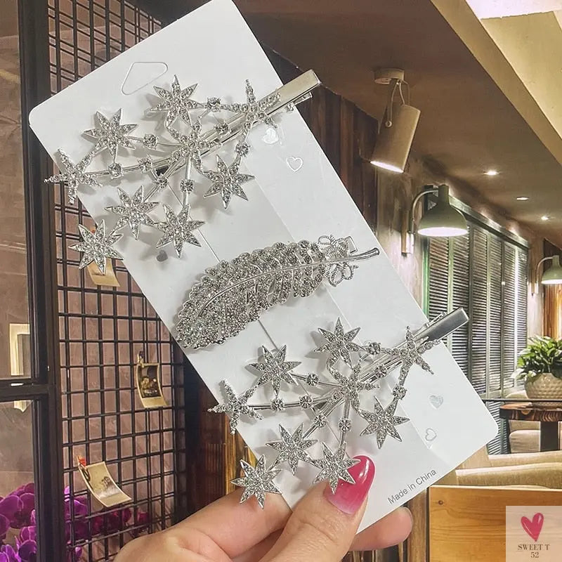 Crystal/Flower/Star/Pearl Hair Pins for Women and Girls With Diamond Duckbill Clip