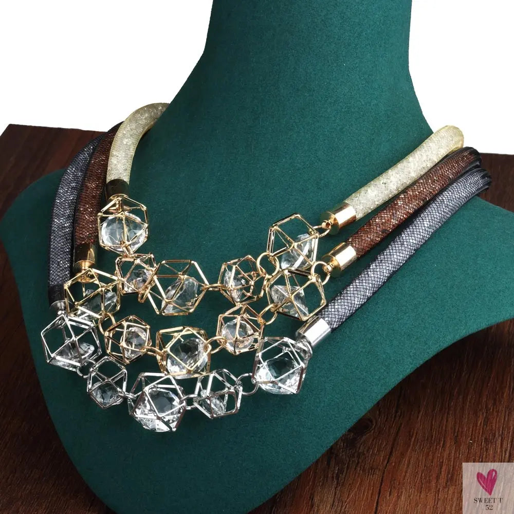 Crystal Mesh Pendant Necklace, Choker/Bib Style Necklace, For Women and Girls