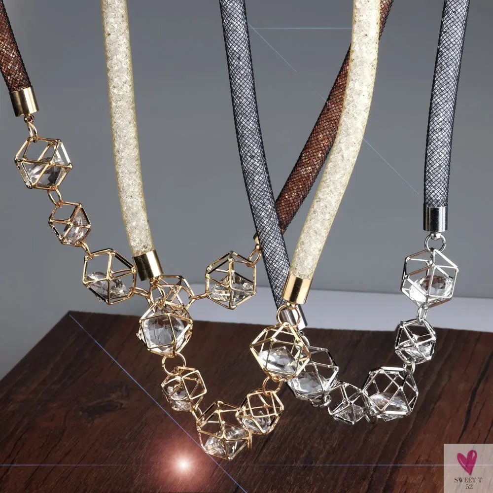 Crystal Mesh Pendant Necklace, Choker/Bib Style Necklace, For Women and Girls