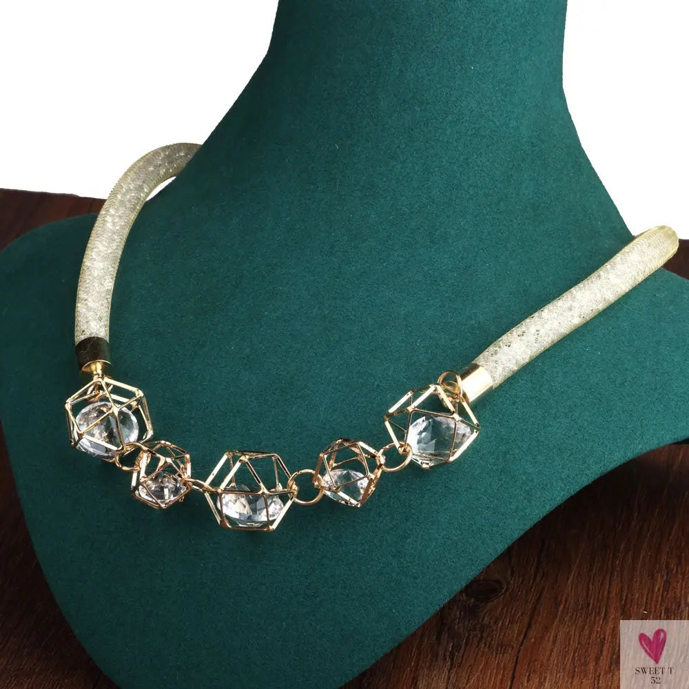 Crystal Mesh Pendant Necklace, Choker/Bib Style Necklace, For Women and Girls