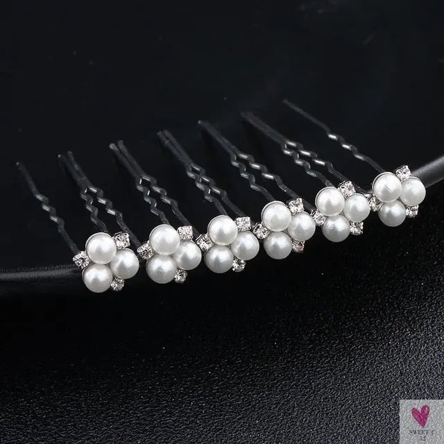 Crystal/Rhinestone/Pearl Hair Pins for Women and Girls - 6 Piece Set