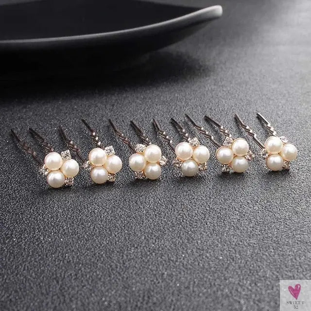 Crystal/Rhinestone/Pearl Hair Pins for Women and Girls - 6 Piece Set