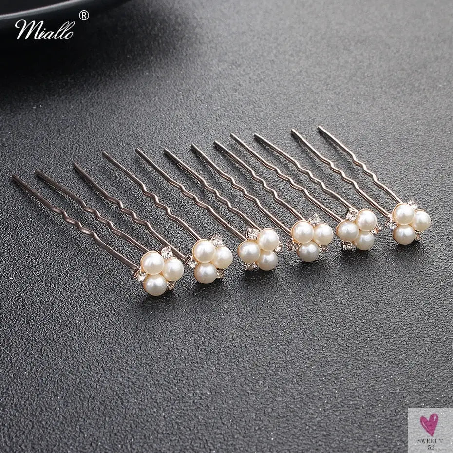 Crystal/Rhinestone/Pearl Hair Pins for Women and Girls - 6 Piece Set