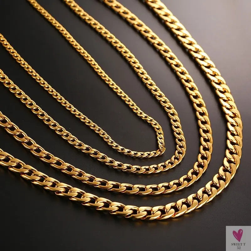 Cuban Chain Link Necklace for Men and Boys, Stainless Steel in Gold, Black and Silver Color - Choker or Long