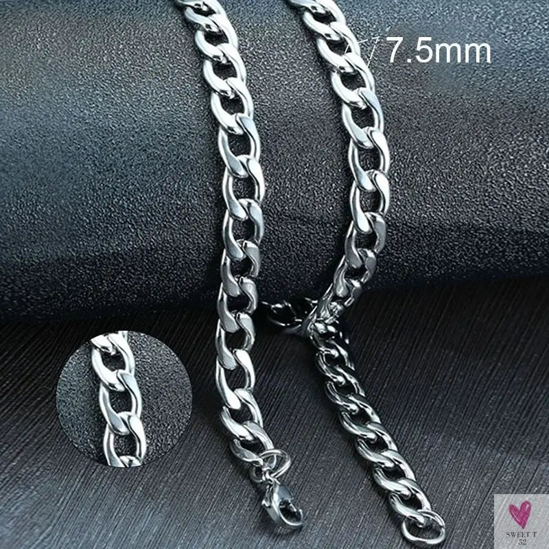 Cuban Chain Link Necklace for Men and Boys, Stainless Steel in Gold, Black and Silver Color - Choker or Long