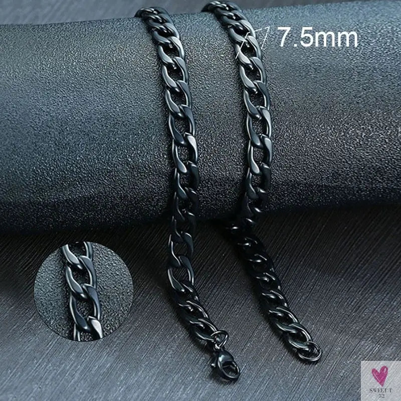 Cuban Chain Link Necklace for Men and Boys, Stainless Steel in Gold, Black and Silver Color - Choker or Long