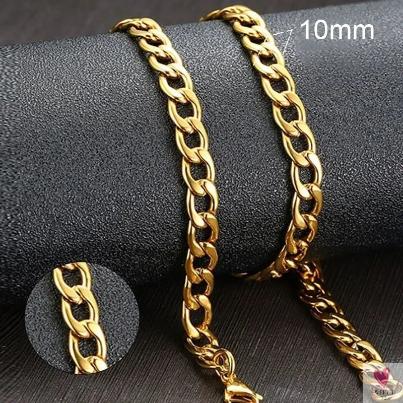 Cuban Chain Link Necklace for Men and Boys, Stainless Steel in Gold, Black and Silver Color - Choker or Long