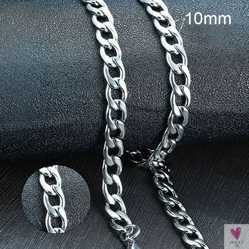 Cuban Chain Link Necklace for Men and Boys, Stainless Steel in Gold, Black and Silver Color - Choker or Long