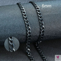 Cuban Chain Link Necklace for Men and Boys, Stainless Steel in Gold, Black and Silver Color - Choker or Long