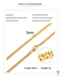 Cuban Chain Link Necklace for Men and Boys, Stainless Steel in Gold, Black and Silver Color - Choker or Long