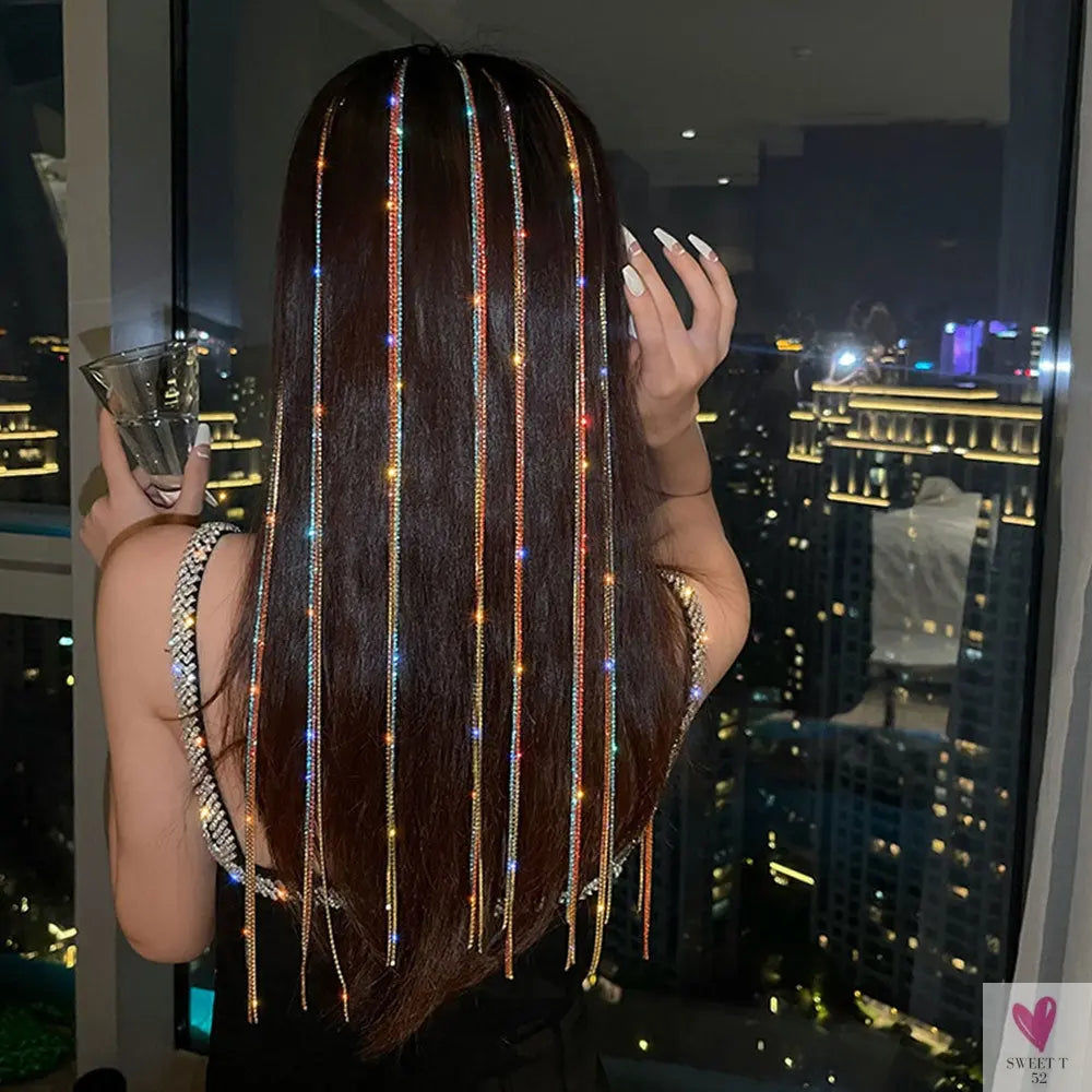 DIY Long Colorful Rhinestone/Crystal Braid/Straight Hair Wear for Women and Girls