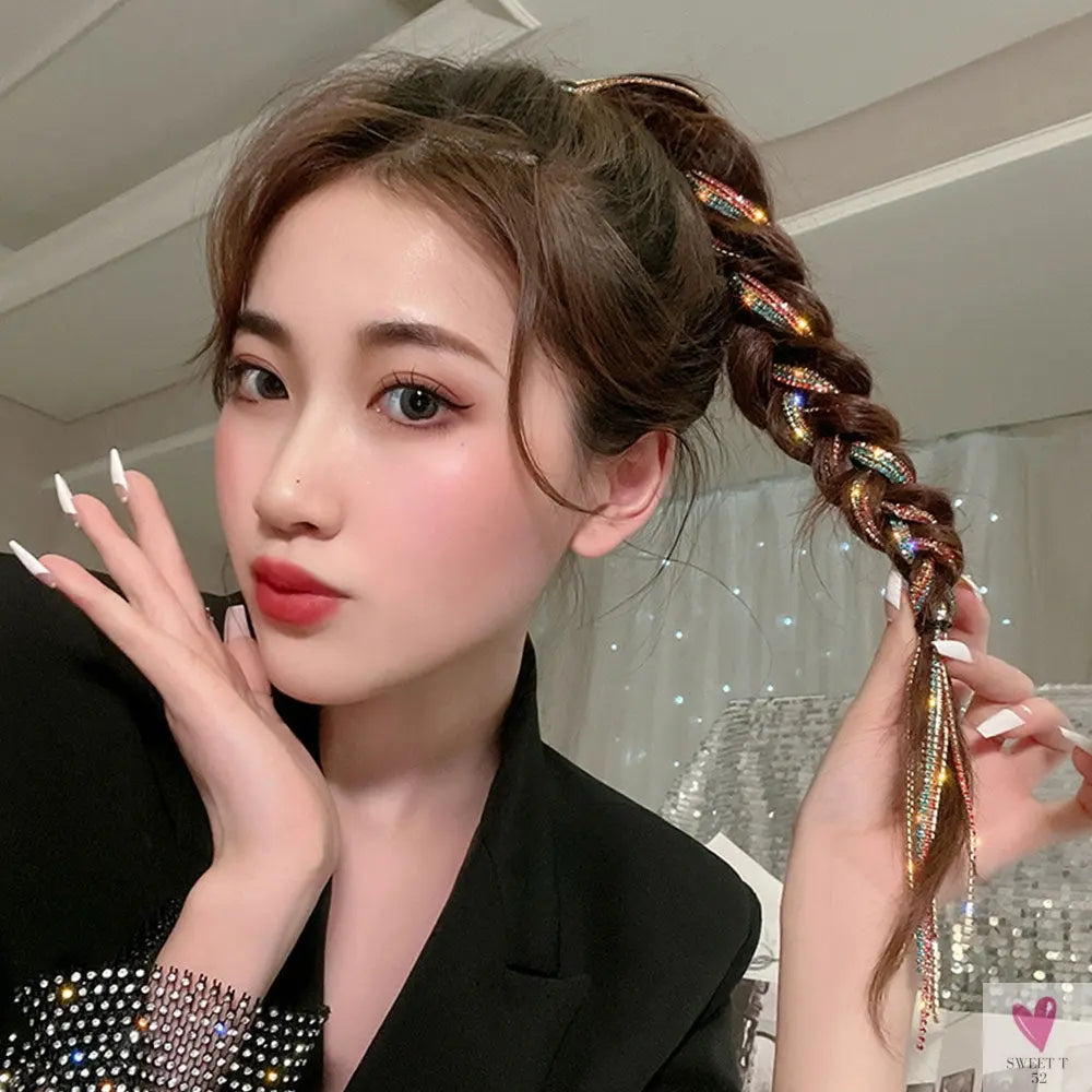 DIY Long Colorful Rhinestone/Crystal Braid/Straight Hair Wear for Women and Girls