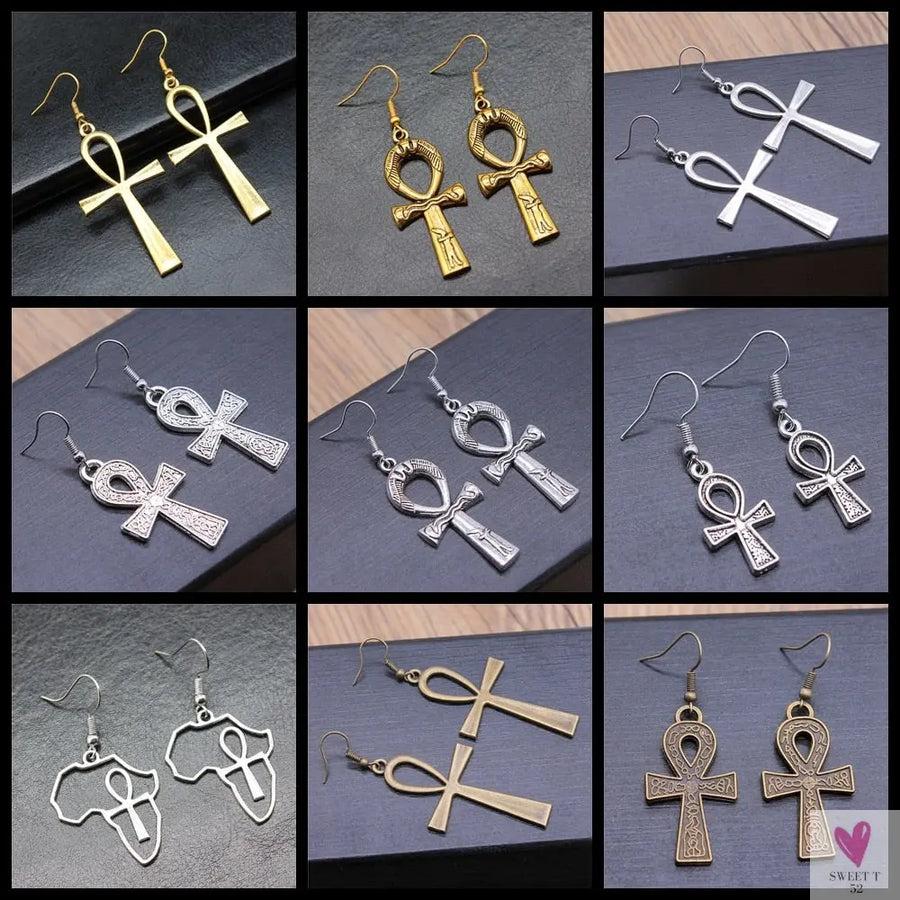 Egyptian Life Key Ankh/Cross Drop Earrings for Women and Girls in Silver and Gold-Earrings-SWEET T 52