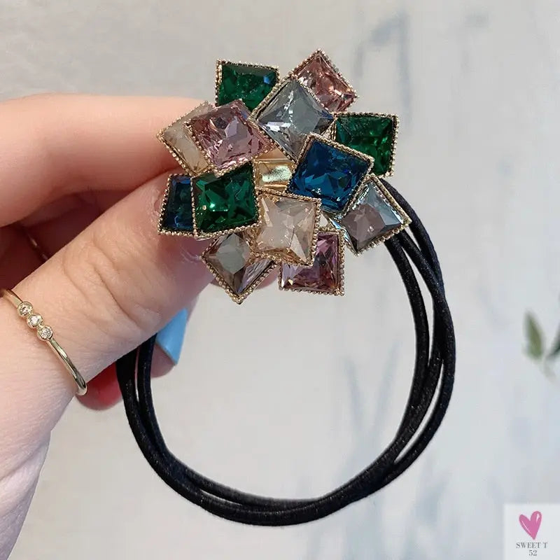 Exquisite Elastic Crystal Ponytail Hair Band for Women and Girls in a Patchwork Pattern