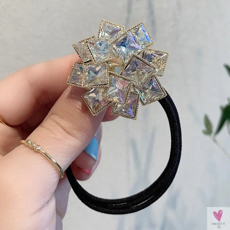 Exquisite Elastic Crystal Ponytail Hair Band for Women and Girls in a Patchwork Pattern