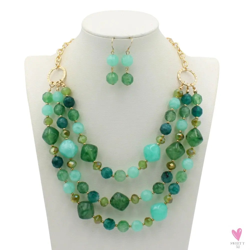 Fashion Acrylic Jewelry - Retro Big Resin Stone Glass Beads, Handmade Necklace/Earring Set for Women and Girls