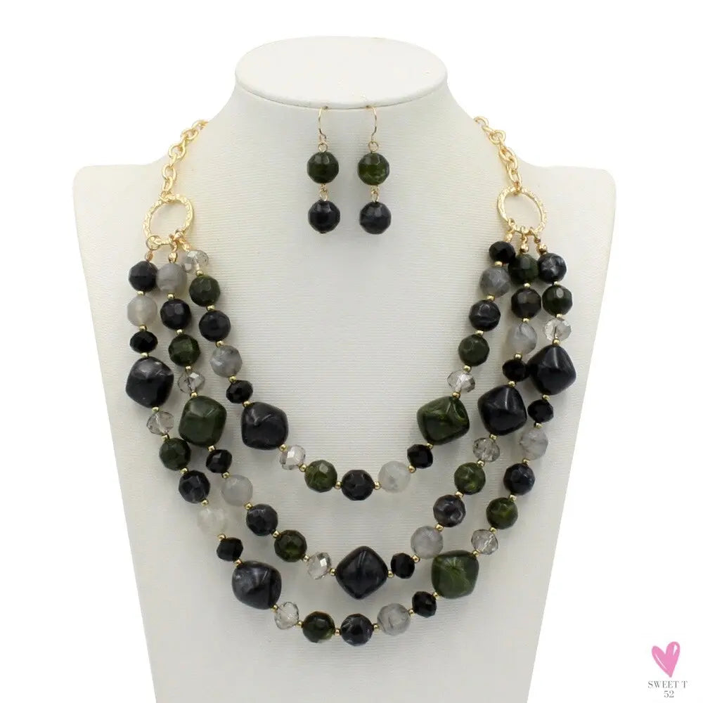 Fashion Acrylic Jewelry - Retro Big Resin Stone Glass Beads, Handmade Necklace/Earring Set for Women and Girls