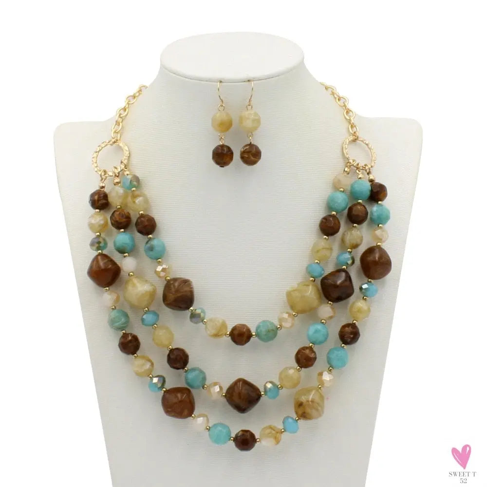 Fashion Acrylic Jewelry - Retro Big Resin Stone Glass Beads, Handmade Necklace/Earring Set for Women and Girls