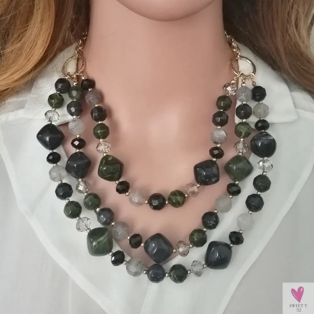 Fashion Acrylic Jewelry - Retro Big Resin Stone Glass Beads, Handmade Necklace/Earring Set for Women and Girls