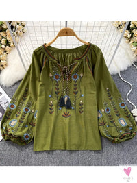Floral Embroidered Tee for Women and Girls, Loose Fit With Wide O-Neck in 5 Solid Colors-Shirts & tops-SWEET T 52
