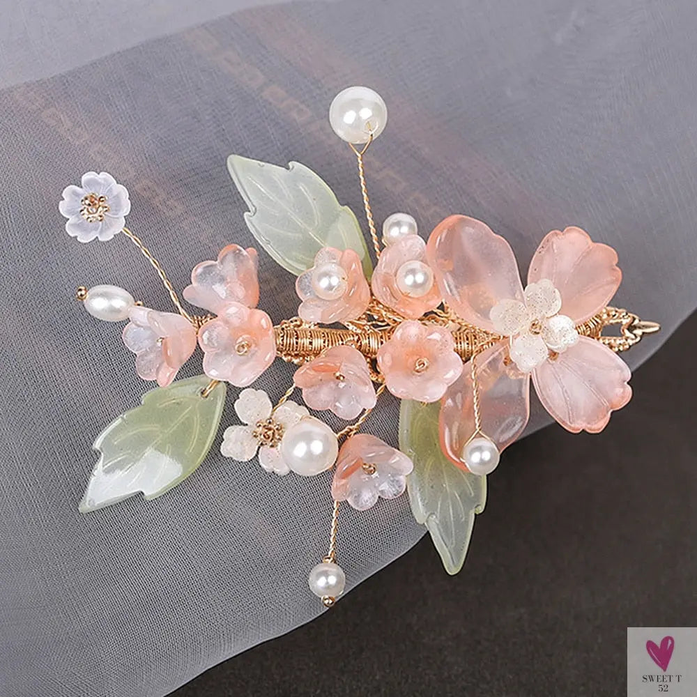 Flower Hair Clips For Women and Girls - Chinese Hanfu Hair Accessories - Rhinestone, Pearl Hairpins