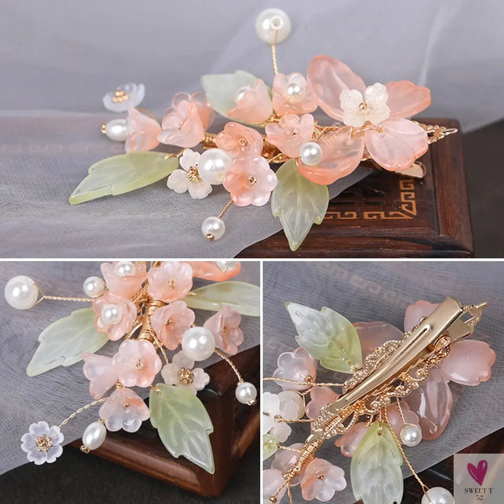 Flower Hair Clips For Women and Girls - Chinese Hanfu Hair Accessories - Rhinestone, Pearl Hairpins