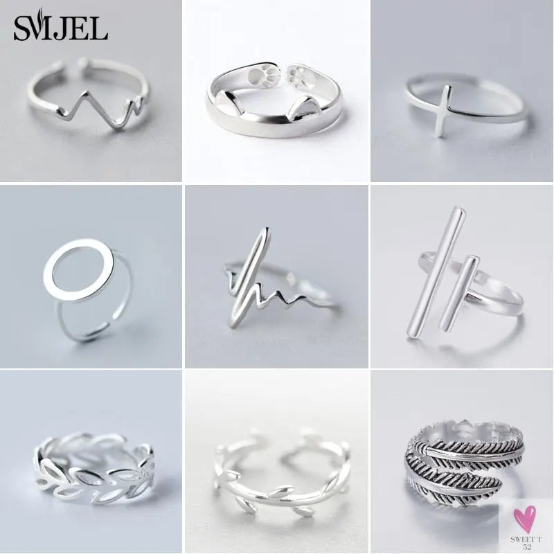 Geometric Circle - Open Adjustable Rings For Women & Girls - Micro Pave, Feather, Leaves, Wave, Cat, Femme Finger Rings