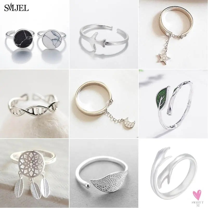 Geometric Circle - Open Adjustable Rings For Women & Girls - Micro Pave, Feather, Leaves, Wave, Cat, Femme Finger Rings