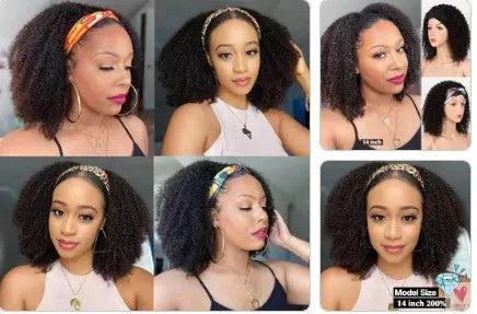 Glueless Kinky Curly Silk Headband Wigs for Women and Girls - Brazilian Remy Human Hair, 10 to 24 Inches, 150%/180% - 200% Density