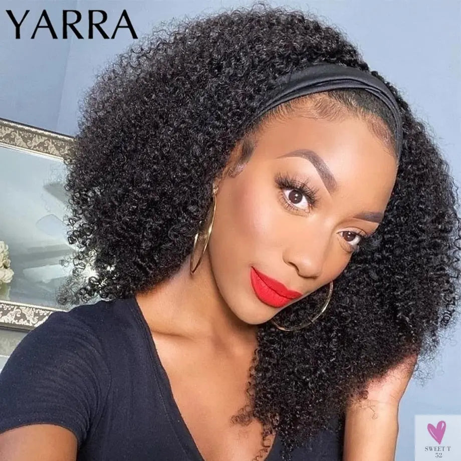 Glueless Kinky Curly Silk Headband Wigs for Women and Girls - Brazilian Remy Human Hair, 10 to 24 Inches, 150%/180% - 200% Density