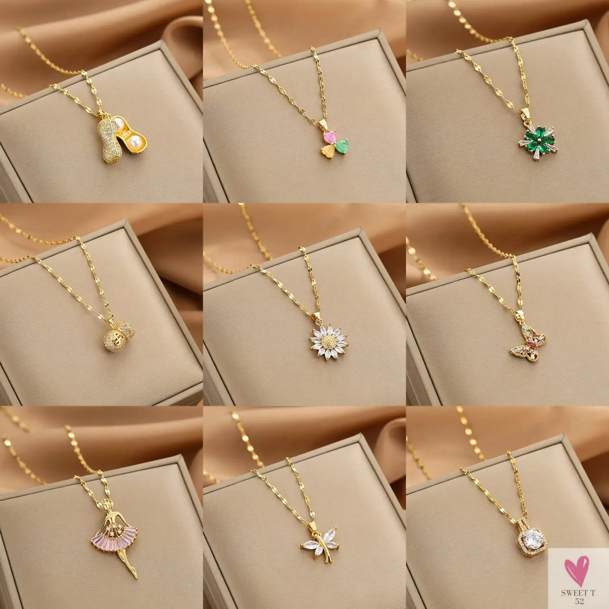 Gold Color Necklace for Women & Girls - Zircon Jewelry Pendant Necklace in Stainless Steel, Many Designs-Necklace-SWEET T 52