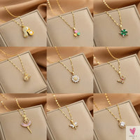 Gold Color Necklace for Women & Girls - Zircon Jewelry Pendant Necklace in Stainless Steel, Many Designs-Necklace-SWEET T 52