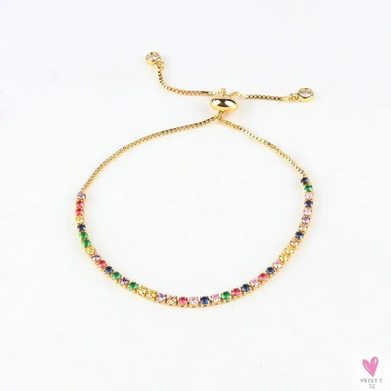 Gold Filled Baguette Cubic Zirconia Bracelet for Women and Girls - Rainbow Luxury jewelry - Tennis Style