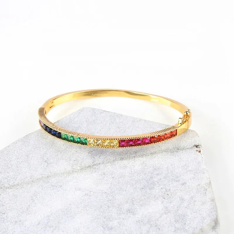 Gold Filled Baguette Cubic Zirconia Bracelet for Women and Girls - Rainbow Luxury jewelry - Tennis Style