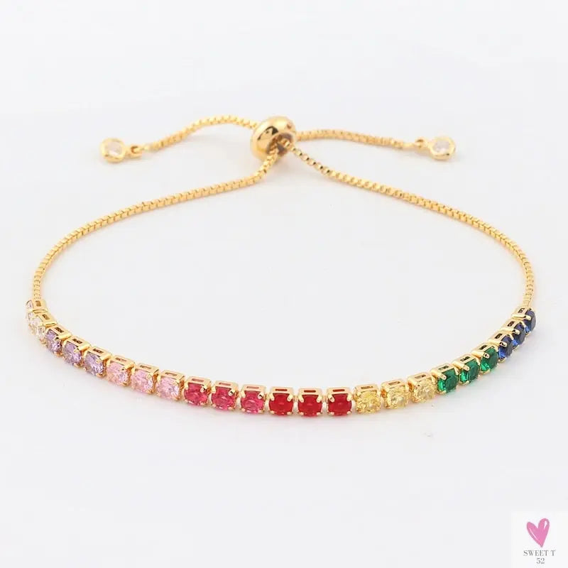 Gold Filled Baguette Cubic Zirconia Bracelet for Women and Girls - Rainbow Luxury jewelry - Tennis Style