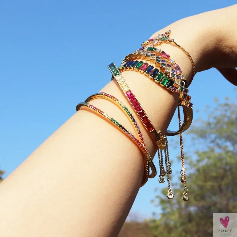 Gold Filled Baguette Cubic Zirconia Bracelet for Women and Girls - Rainbow Luxury jewelry - Tennis Style