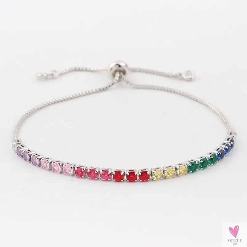 Gold Filled Baguette Cubic Zirconia Bracelet for Women and Girls - Rainbow Luxury jewelry - Tennis Style