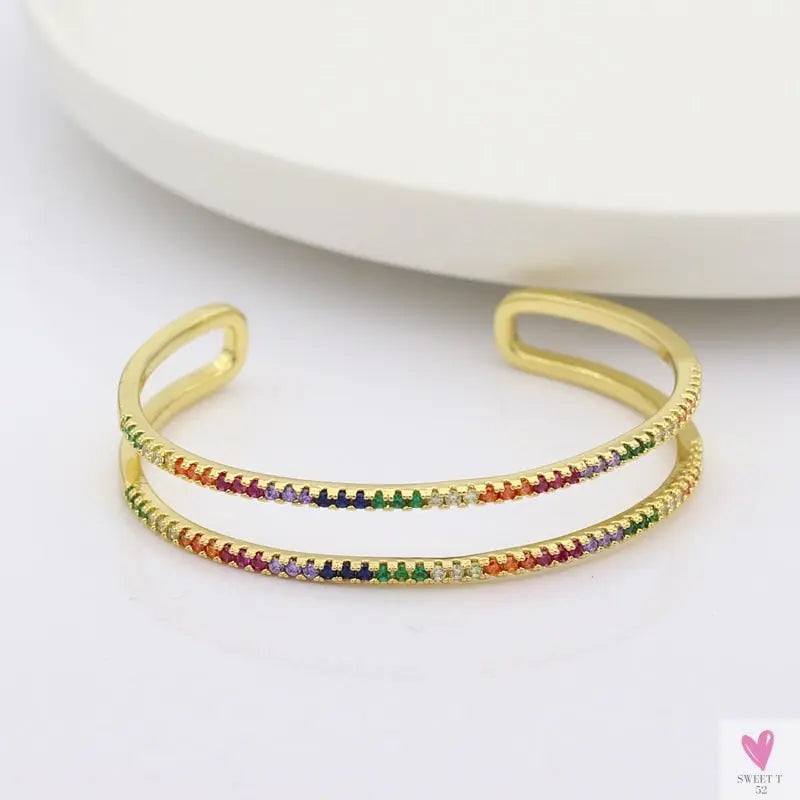 Gold Filled Baguette Cubic Zirconia Bracelet for Women and Girls - Rainbow Luxury jewelry - Tennis Style